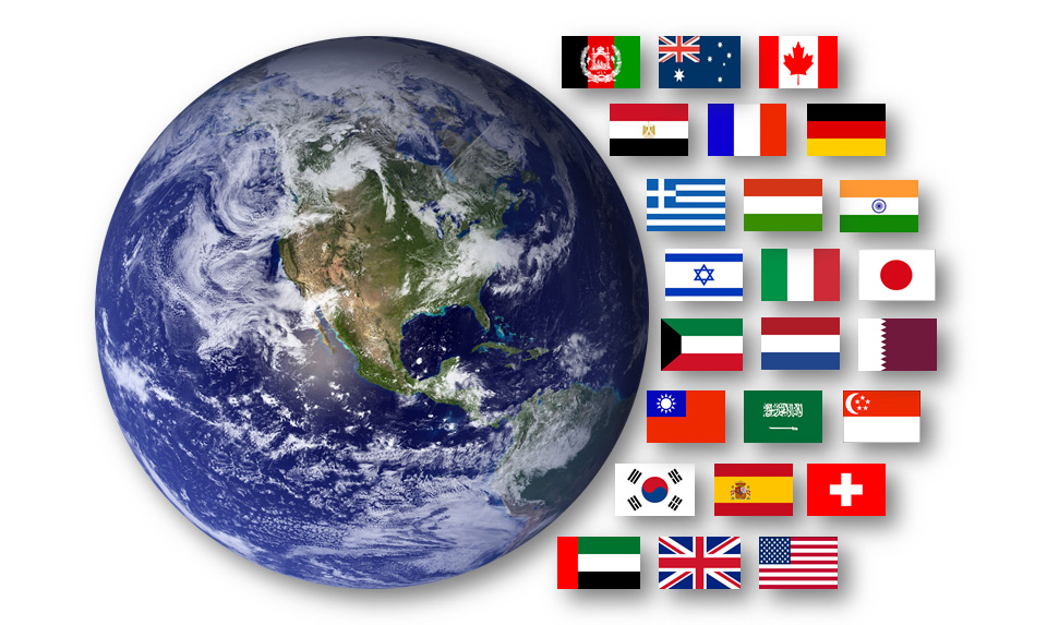 planet earth with various flags