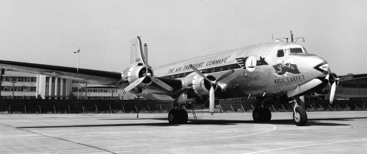 Historical photo of the air transport command magic carpet airplane.