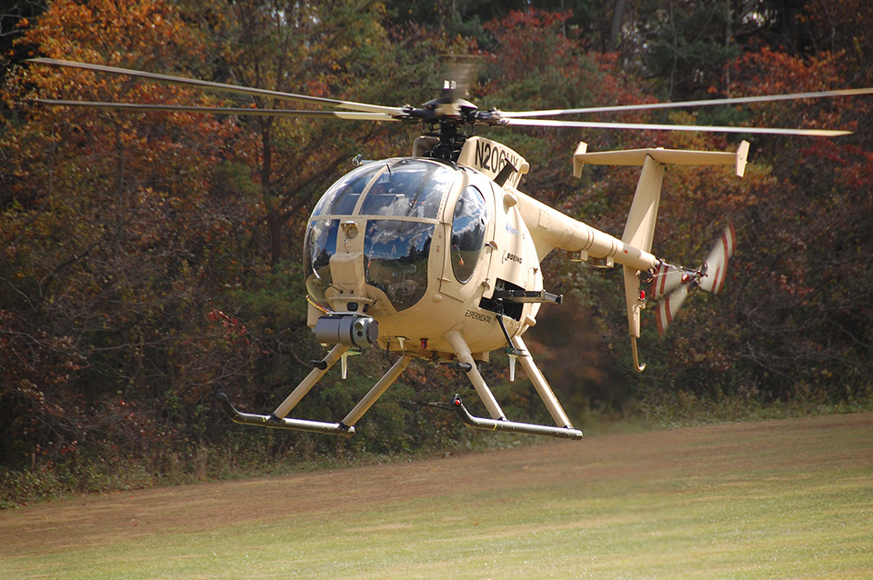 Unmanned Little Bird H-6U in flight